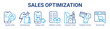 © santerabos - Sales Optimization web banner icon vector illustration concept with icon of online store, shopping bag, mobile cart, product listing, checkout page, payment option, buy button.