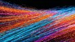 © suyu - Vibrant abstract colorful light trails on dark background, dynamic chaotic lines creating energy and motion, festive playful atmosphere, modern technology, creativity and digital design