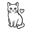 © teracreonte - Dibujo sencillo con líneas de un gato simpático con un corazón