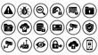 © Klar - Cybersecurity and privacy protection icon set. Internet safety network lock shield firewall. Digital secure technology. Phishing malware virus scan. Safe business online system.