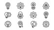 © Klrng - Startup innovation icon set. 12 minimalist line art symbols lightbulb gear technology business concept. Vector graphic resources creative idea development tools grid layout
