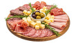 © MSTSELINA - Delicious charcuterie board with meats cheeses olives and rosemary on transparent background