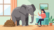 © Dia - Elephant in therapy session, sitting on a pile of droppings, next to therapist