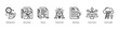 © Dewi Sari - Career Agreements web banner icon vector illustration featuring Working Hours, Job Contract, Resume, Creative Team, Advertising, Career Choice, and Career Ladder.
