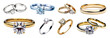 © Rawpixel.com - PNG Elegant diamond engagement rings element set on transparent background