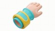 © Samsul - 3D rendered cartoon hand with a teal and yellow wristband, isolated on a white background. Represents gestures, communication, or character elements.