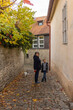 © Tomsickova - Happy family with children and dog in Kutna Hora, Czech Republic, visiting the town on an autumn sunny day