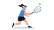 © Darwin - Active young girl wearing a visor and athletic wear running to hit a tennis ball with her racket during a competitive game.