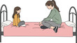 © MstBobita - Mother and daughter sitting on bed illustration showing family conversation, bonding, emotional support, and calm home interior moment in flat vector style