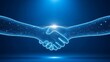 © Keya - Glowing blue handshake with sparkling lines and light beam background
