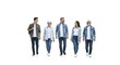 © Photo art - Diverse professional team walking confidently in modern business casual attire against white background
