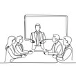 © Pixel Loft - A single line drawing of a business meeting with a presenter and audience
