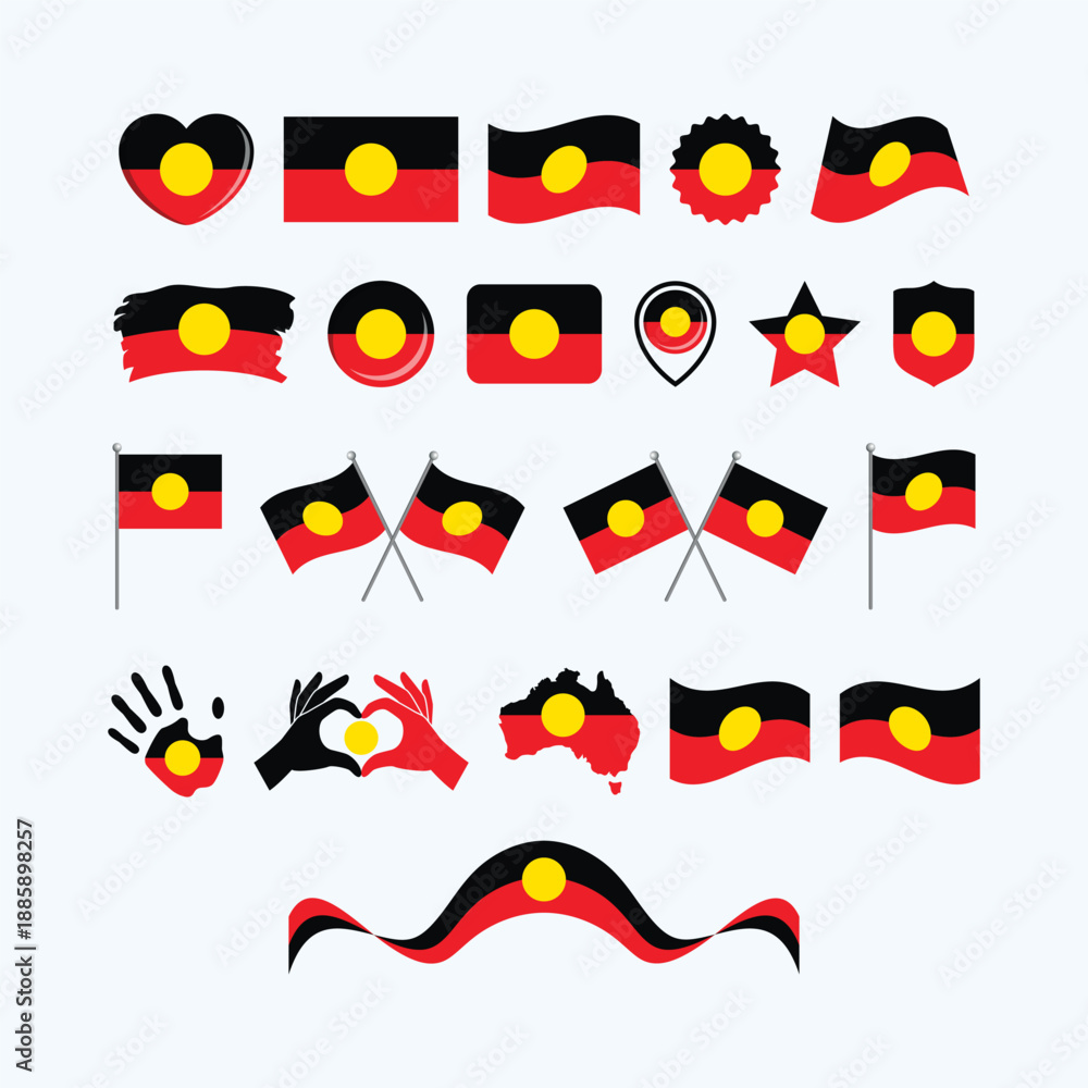 Australian Aboriginal Flag icon set vector isolated on a gray ...
