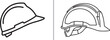 © Muhammad - Two minimalist line art icons of protective construction hard hats, shown from side and three-quarter perspectives, emphasizing essential safety headgear for industrial and building sites.