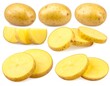© Arii - Raw potatoes, whole and sliced, are arranged, revealing the light, starchy interior against a plain white backdrop