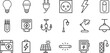 © MDSHAHIN - Black outline electricity and lighting icon set with clean line symbols for power, energy, and UI design