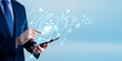 © Theyone - Software developer using the tablet and analyzing algorithm development data. computational logic design, problem solving workflow, coding optimization strategy
