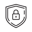 © Joyadobe - Black single security shield line icon, simple safety protection keys flat design vector pictogram, infographic interface elements for app logo web button ui ux isolated on white background