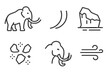 © SanyBRZ - Glacial Tusk Icons. Line style icons of Glacial Tusk Presence: sturdy creature, tapered tusks, glacier edge, icy fragments, snout