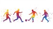 © Nakamura - 水彩画のカラフルなサッカー選手達がフィールドでボールを追いかけ躍動する瞬間鮮やかな色彩と飛沫が表現するスポーツのエネルギー. AI Generated