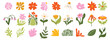 © m_matvi - Set of hand drawn botanical elements with cute spring flowers and leaves. Floral plant branches ,leaves of different shapes. Wild flowers stickers in trendy funky shapes, cartoon doodle style
