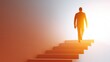 © buraratn - Businessman Ascending Stairs, Moving Towards Achievement and Success, Symbolizing Progress and Ambition in a Bright and Inspiring Environment