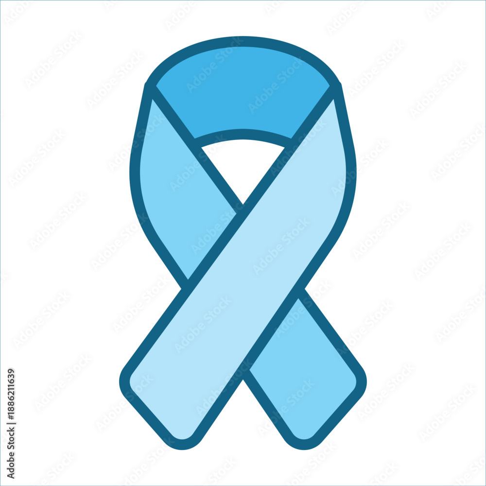 Blue ribbon symbolizing prostate cancer awareness, suitable for medical websites, brochures, and campaigns promoting mens health and cancer research.