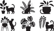 © Husne - Collection of house plants and silhouette cats for nature and home decoration graphics