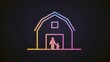 © Kazil - Vibrantly lit barn outline with stylized family figures showcasing a warm and modern home concept