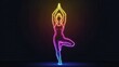 © Ucing - Vibrant neon outline of a woman holding a graceful yoga tree pose illustrating balance and modern