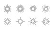© Rabby - Set of various linear sunburst and sun ray icons for morning weather, bright energy, and summer sunrise design concept.