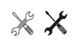 © rsvect02 - Black and white line icons of crossed wrenches and screwdrivers for repair and maintenance