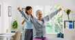 © peopleimages.com - Woman, elderly patient or physiotherapist with dumbbells for weight lifting or exercise in clinic. Senior, female person or health physio with assistance or help for arm muscle recovery in practice