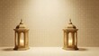 © van_type - Two ornate wooden lanterns with lit candles casting a warm glow.