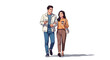 © Avra - Illustration of a young man and woman walking together, looking at a mobile phone, casual clothing, urban setting, daytime scene