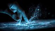 © monas - Human hand interacting with glowing particles against a dark backdrop