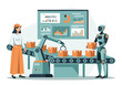 © ObStock - Smart factory production line with robots, human operator, and analytics dashboard