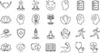 © Ershad - Set of wellness icons, meditation symbols, mental health elements, yoga poses, heart care, lotus flower, mindfulness, healthy lifestyle, medical insurance, and self-care outline vector (21 words)