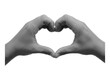 © SajedUl - retro halftone effect human hand with heart gesture, trendy photocopy style for collages heart hand, retro photocopy human heart hands.eps
