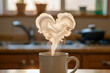 © Lipstock - Steaming coffee mug with heart shaped steam in kitchen counter