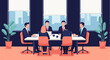 © Rahsya Studio - Corporate Business Team Strategy Meeting. Flat Design Illustration of Professionals Collaborating in an Office Boardroom.