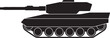 © Murad - Military tank silhouette icon, military tank with long barrel and antenna, war tanks, showing turret, barrel, isolated on white background