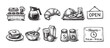© Bogdan - This is a sketched illustration of different breakfast food items, including coffee, cereal, toast, and more for menus and graphic design.