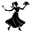 © Tamimt9b - Vintage Chef Woman Silhouette Carrying Food Cloche Holding Spatula For Kitchen Logo