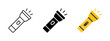 © MALAI Studio - Flashlight icon. Modern portable torch with power button sign. Electric lighting device illustration for emergency, inspection or night work concepts.