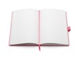© All STAR - Open pink notebook with blank pages and ribbon bookmark