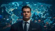 © Kanika Graphic - Confident Businessman in Formal Attire Against Digital World Map