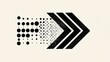 © Oleh - Abstract graphic arrow pattern dissolving into dots, symbolizing movement, transition, and sequential progress in a black and white halftone aesthetic