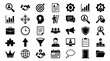 © Shela - Collection of business and productivity icons including targets gears graphs people and office supplies on white background