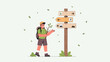 © Francesco - Traveler Chooses the Right Path for Adventure by Reading the Signpost on his Hike